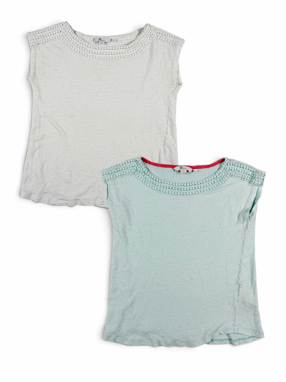 Boden Linen Crochet Trim Cap Sleeve Tops White Mint Bundle XS